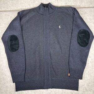 Polo Ralph Lauren Sweater Large Navy Full Zip Elbow Patch Preppy Classic